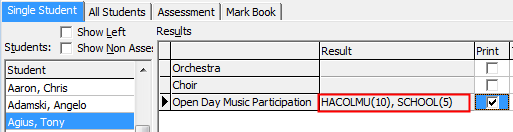 Student Results maintenance - Single student (points to two awards, awards example)