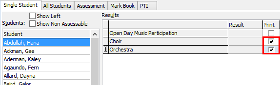 Student Results maintenance - Single student (select fulfilled, awards example)