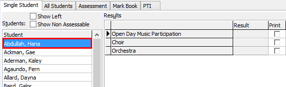Student Results maintenance - Single student (select single student, awards example)