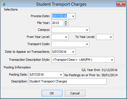 Student Transport Charges window