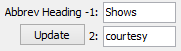 Subject Assessment Maintenance - Area tab - Area sub-tab (Abbrev Heading fields)