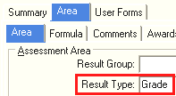 Subject Assessment Maintenance - Area tab - Area sub-tab (cut down)