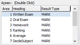 Subject Assessment Maintenance - Area tab - Formula sub-tab (areas)