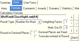Subject Assessment Maintenance - Area tab - Formula sub-tab (cut down)