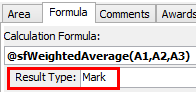 Subject Assessment Maintenance - Area tab - Formula sub-tab (Result Type field)