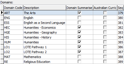 Subject Assessment Other Definition Maintenance window (Domains grid area)