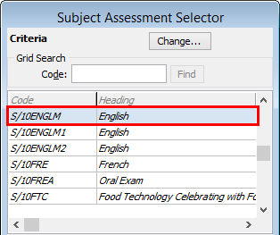 Subject Assessment Selector (subject assessment)