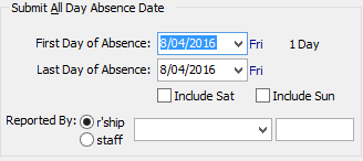 Submit All Day Absence Date (Adamski family holiday)