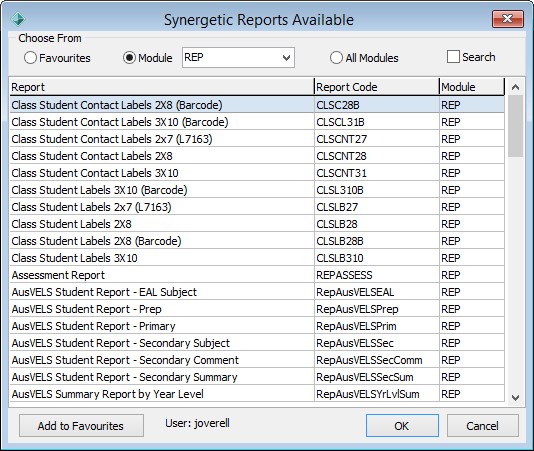 Synergetic Reports Available (REP module)