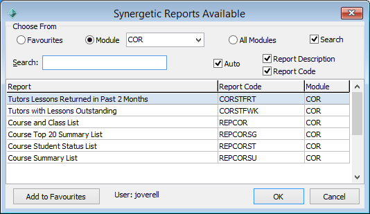 Synergetic Reports Available - Course Crystal Reports Available