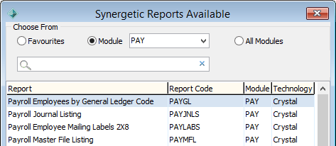 Synergetic Reports Available - Payroll Master File Listing