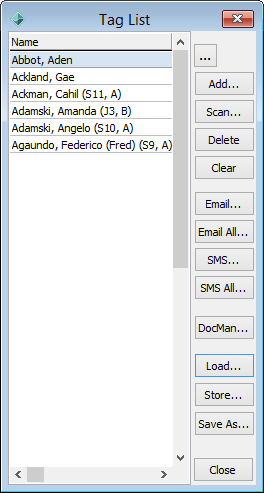 Tag List window