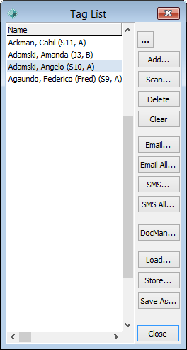 Tag List window (populated)