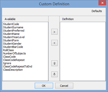 Defining custom class definitions for importing timetables