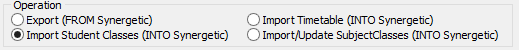 Timetable Import/Export Definition window (Operation area)