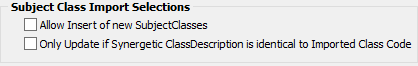 Timetable Import/Export Definition (Subject Class Import Selections area)