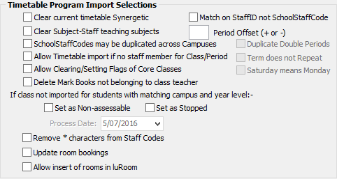 Timetable Import/Export Definition (Timetable Program Import Selections)