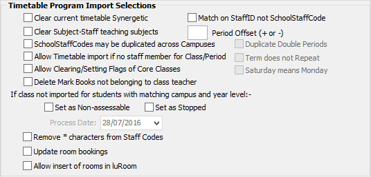Timetable Import/Export Definition window (Timetable Program Import Selections area, Custom)