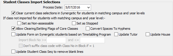 Timetable Import/Export Definition - Timetabler (Student Classes Import Selections area)
