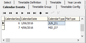 Timetable Maintenance - Calendar Events tab (multiple timetable groups)