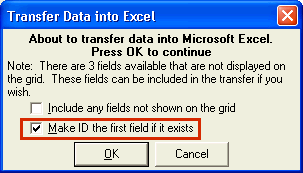 Transfer Data into Excel window