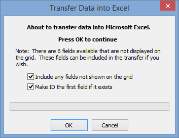 Transfer Data into Excel window