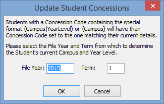 Update Student Concessions window