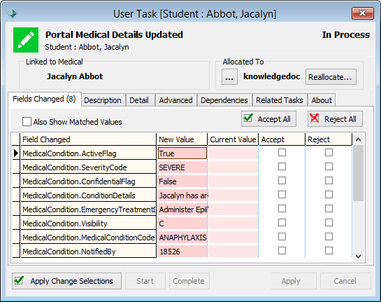 User-Workflow Task - Fields Changed tab