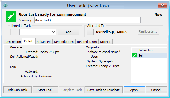 User Task - Detail tab (cut down)