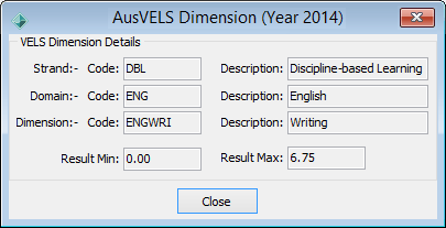 VELS Dimension window