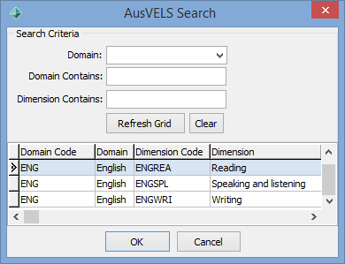 VELS Search window