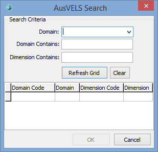 VELS Search window