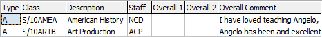 View Student Results (Class grid area fields)