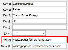 Configuration File Maintenance - CustomSchoolEventsURL setting (value cutdown, portal)
