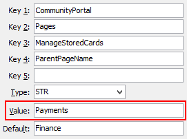ManageStoredCards - ParentPageName configuration setting