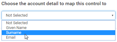 Choosing the account detail to map this control to (Selected)
