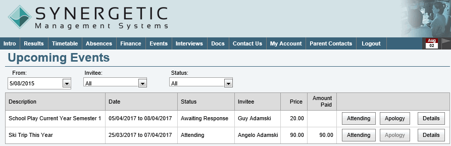 Community Portal events page example