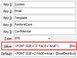 Configuration File Maintenance - Email - Template - PastoralCare - Confidential configuration setting