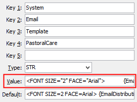 Configuration File Maintenance - Email - Template - PastoralCare configuration setting