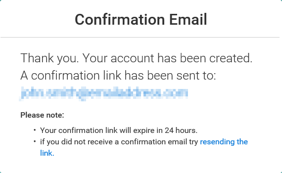 Confirmation Email window (Online application portal)