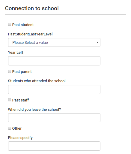 Connection to school section (Fields named)