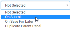Event action drop-down list (On submit selected)