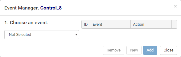 Event Manager window (initial, on change event)