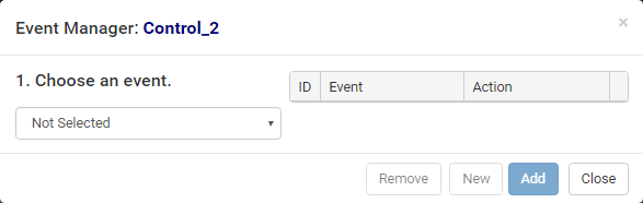 Event Manager window (initial, on key up event)