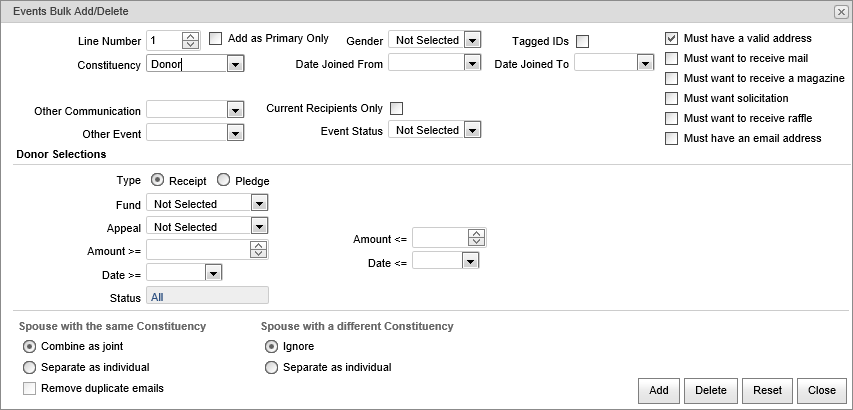 Events BulkAdd-Delete (donor, synweb)