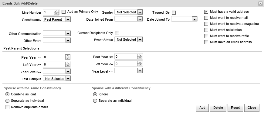 Events Bulk Add-Delete (Past Parents)