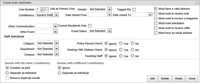Events Bulk Add Delete (Current Staff)