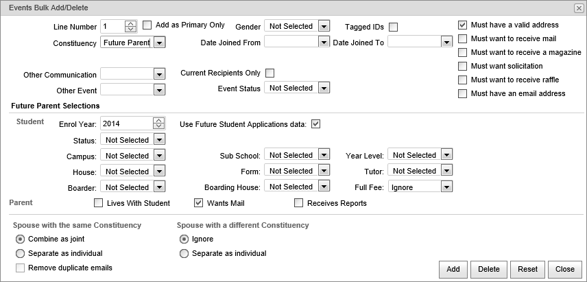 Events Bulk Add Delete (Future parent, synweb)