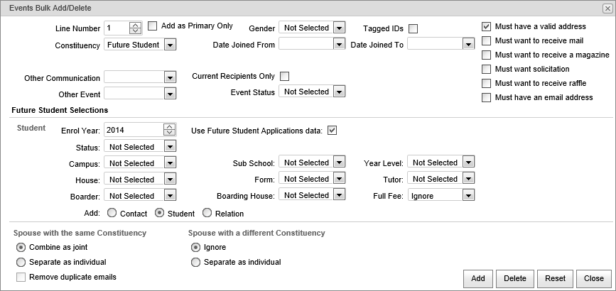 Events Bulk Add Delete (Future Student, synweb)