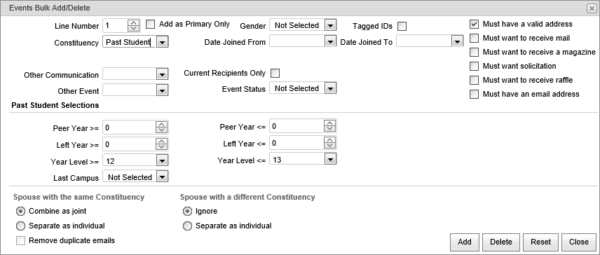 Events Bulk Add Delete (Past Student, synweb)